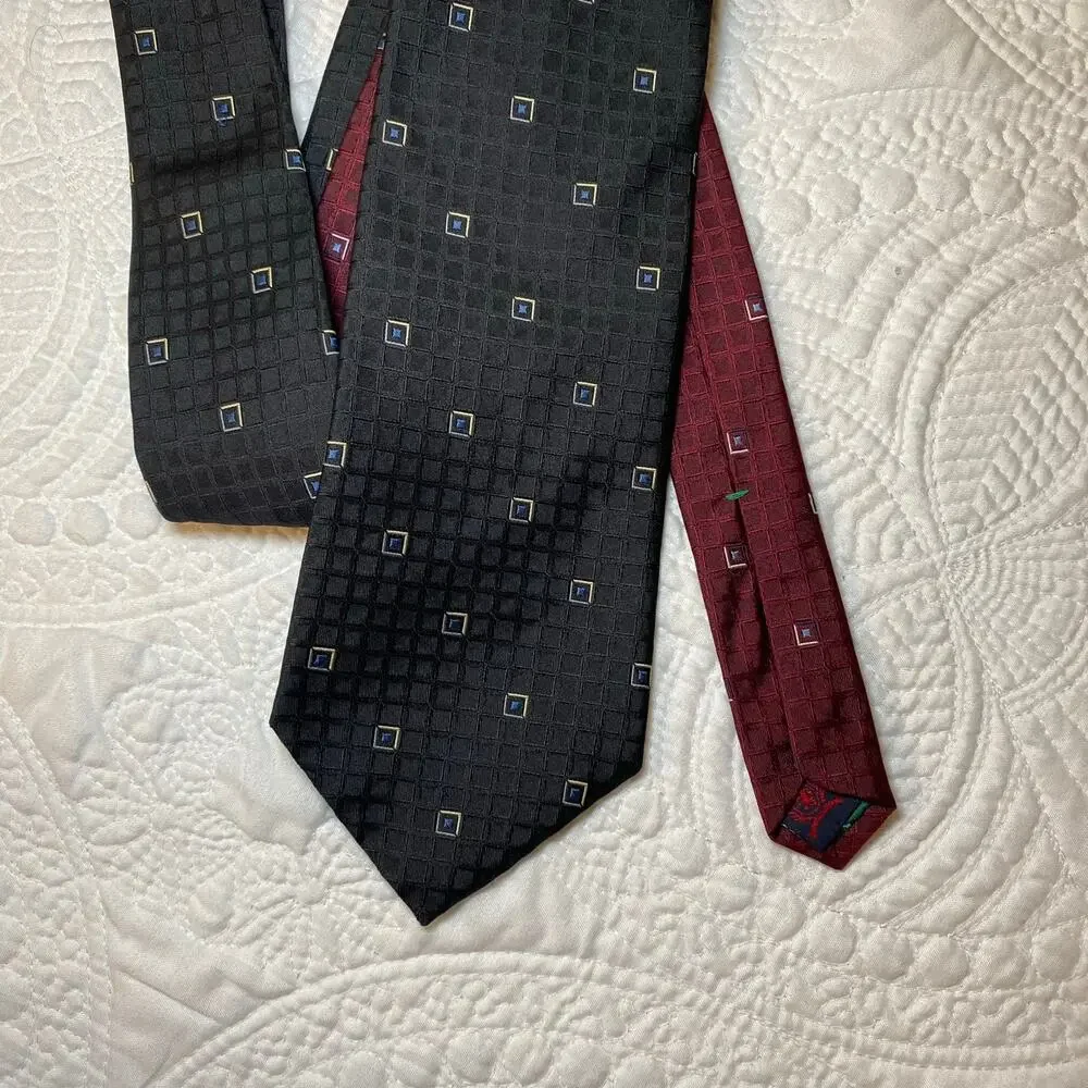 Tommy Hilfiger Men's Black Silk Tie Square Geometric Pattern 58